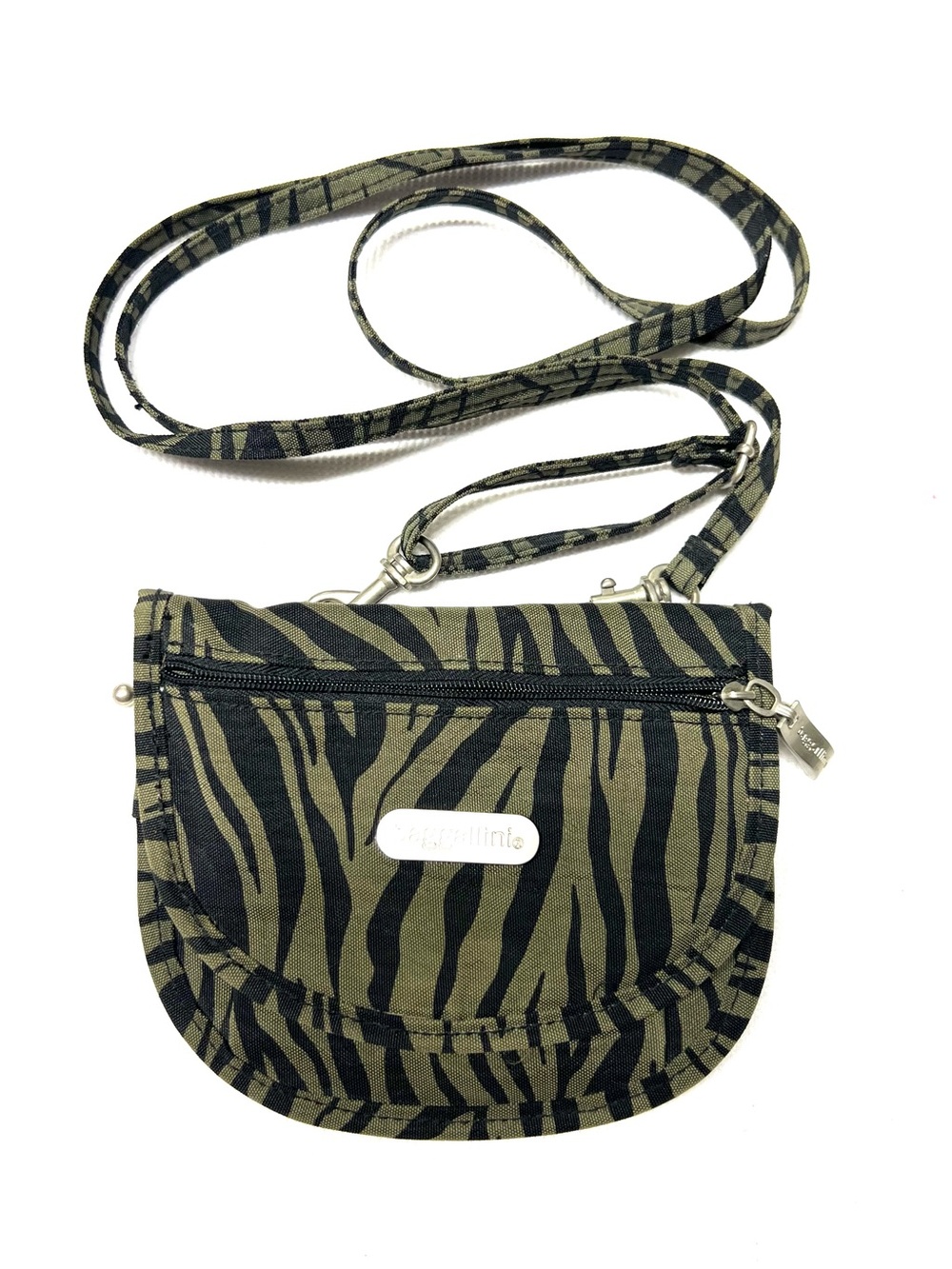 Baggalini  Olive Green and Black Zebra-Print Crossbody Bag
